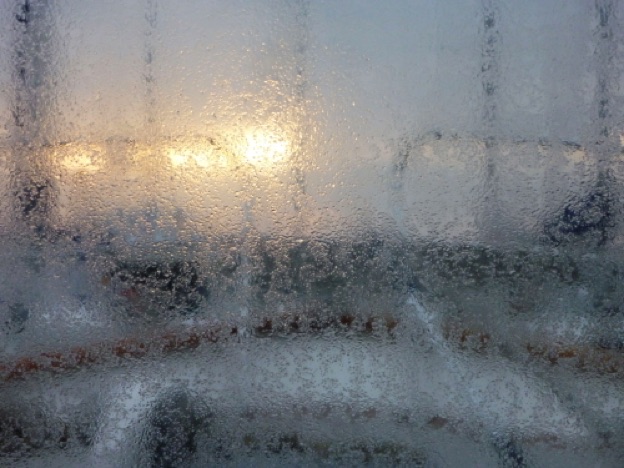 Salt encrusted windshield after a four day tempest.